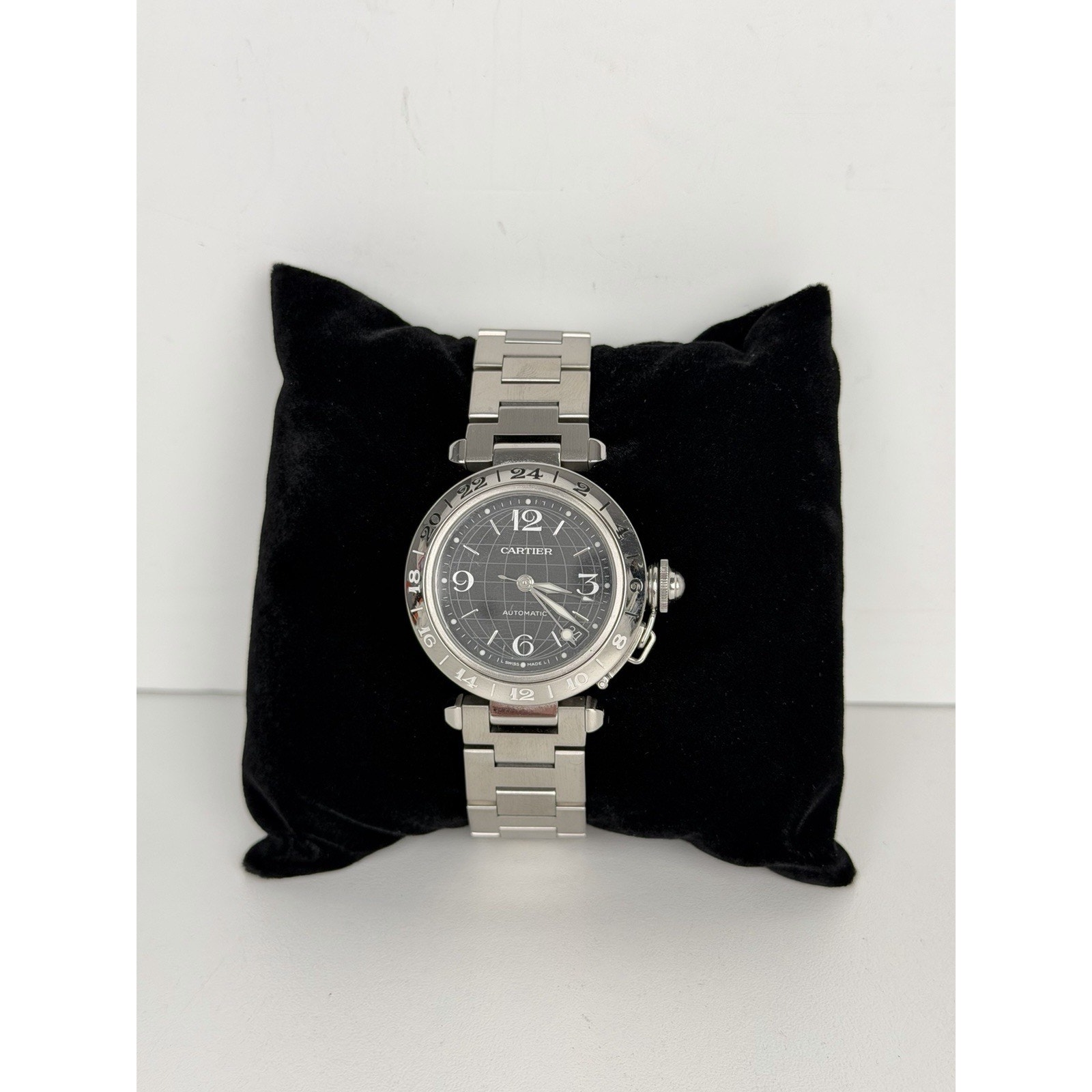 Cartier Watch Pasha C Meridian Gmt W31078m7 Date Silver Dial Ss Automatic
